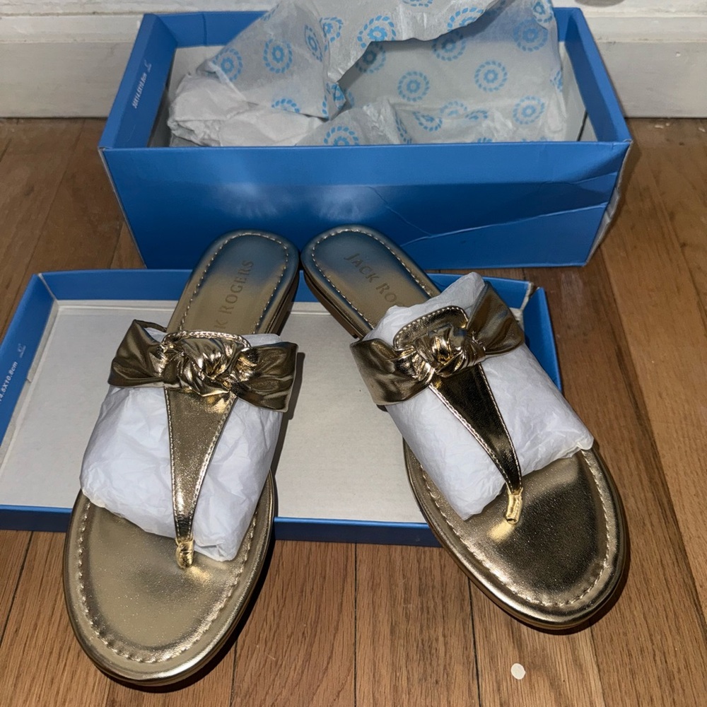 Jack Rogers Gold Abigail flip flops